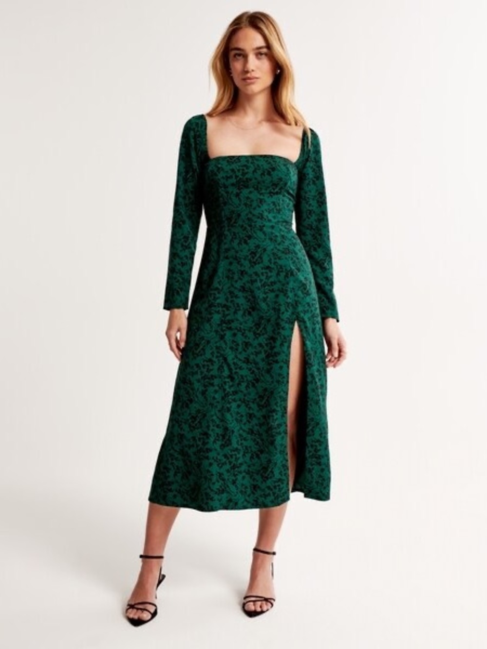 Long Sleeve Square Neck Midi Dress